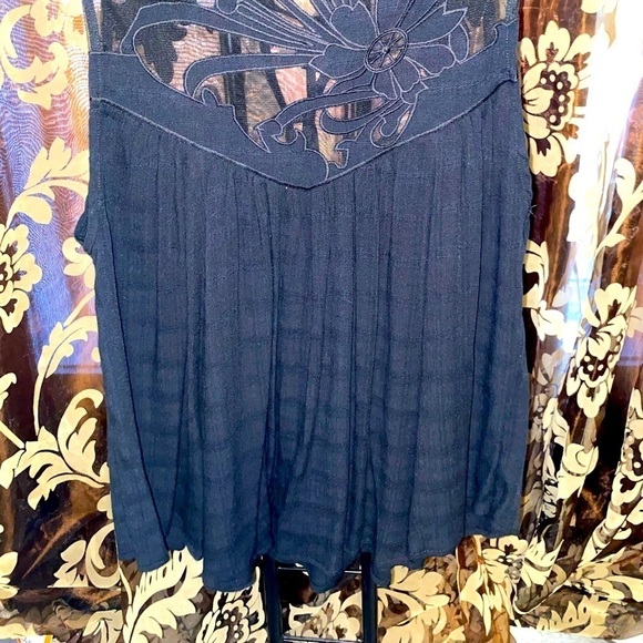 2/$30 Free People Womens Black Western Romance Mesh Embroidered Blouse Sz XS / S - Picture 4 of 5